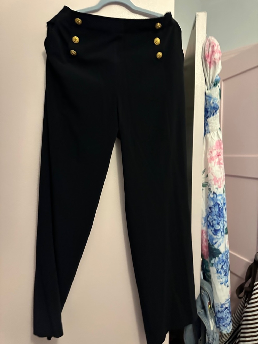 Gerard Darel Black Wide-Leg Pants with Gold Buttons